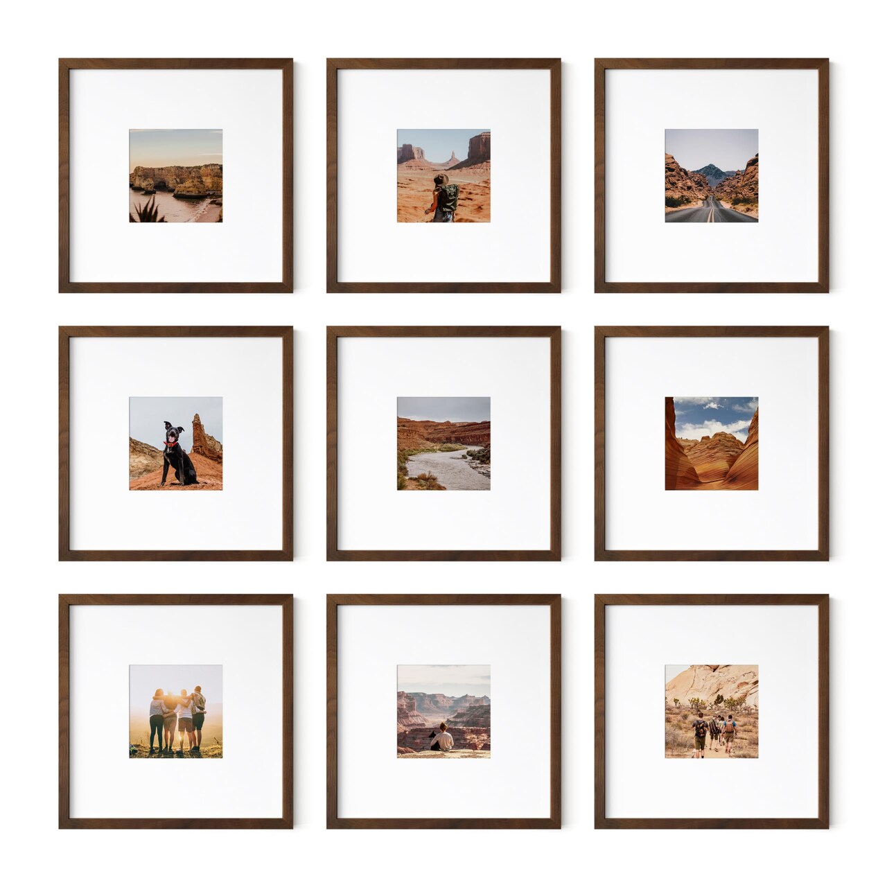 Haus and Hues Oak Wood Square Gallery Wall Picture Frames, Set of 9